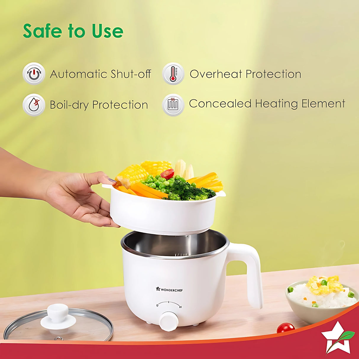 Wonderchef Auto Shut-Off and Overheat Protection Multi Cook Kettle 1.2 L - White_7