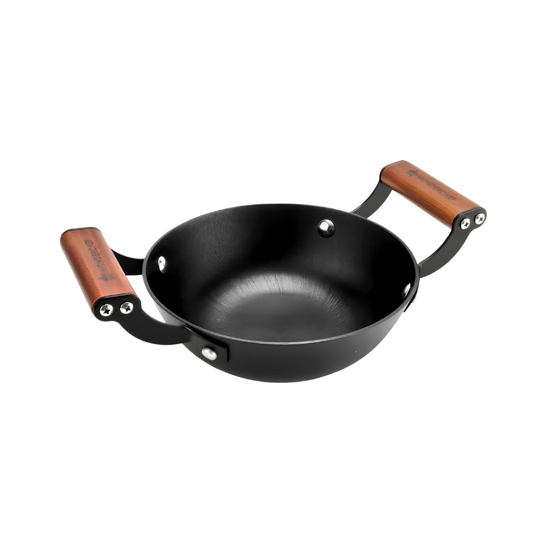 Wonderchef Pre-Seasoned Ferro Cast Iron Kadai 24 cm - Black_Front View