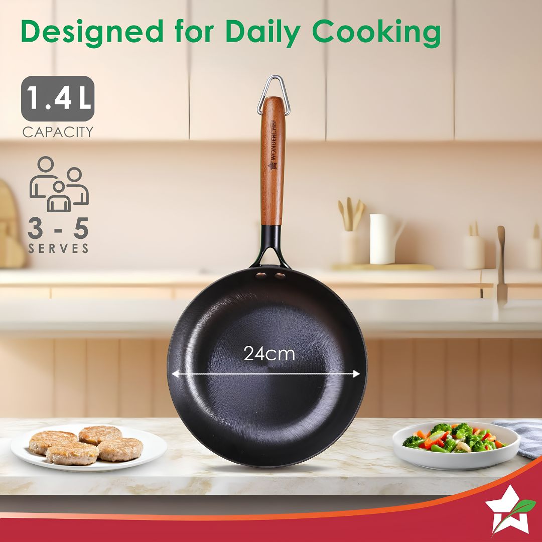 Wonderchef Pre-Seasoned Ferro Light Cast Iron Fry Pan 24 cm – Black _Features 2