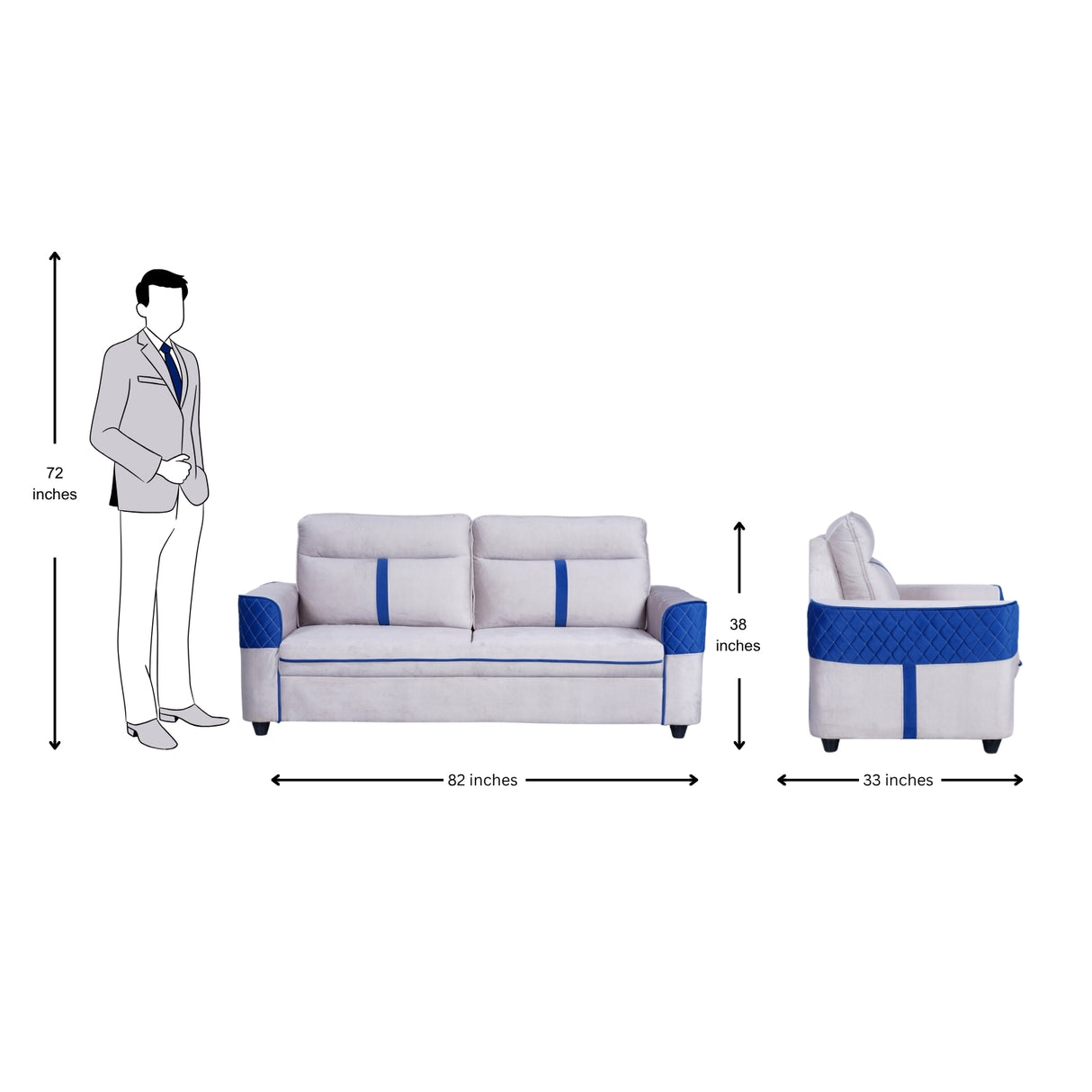 York Comfort Fabric Sofa 3-Seater - Light Grey