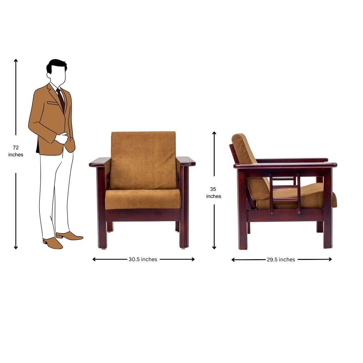 Chicago Pro Wooden Sofa Set (3+1+1 Seater) - Light Walnut Finish