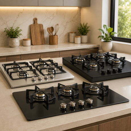 Modern gas cooktops displayed in a stylish contemporary kitchen.