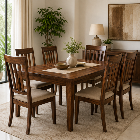 Wooden dining table and chair set.