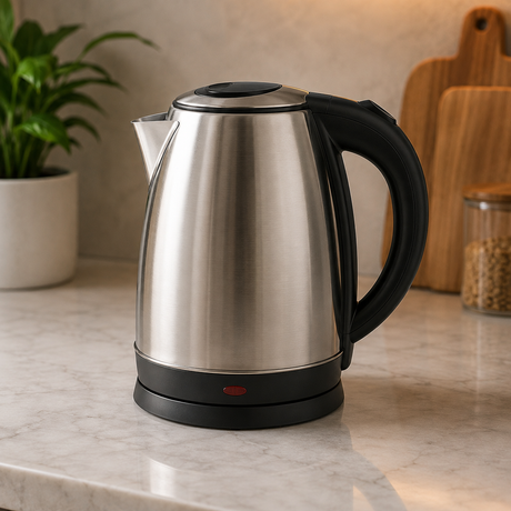 Stainless steel electric kettle.