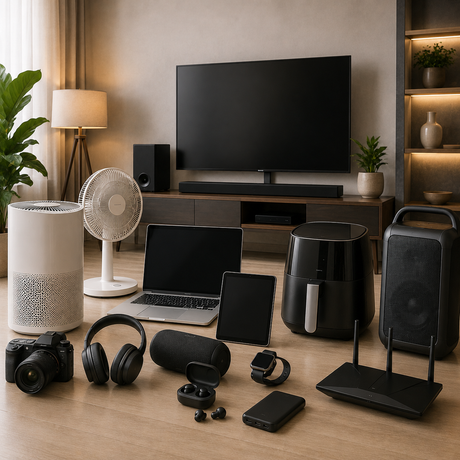 Modern electronics collection in a contemporary living room.