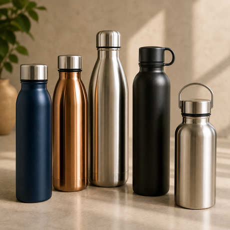 Stainless steel water flasks.