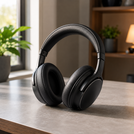 Wireless over-ear headphones.