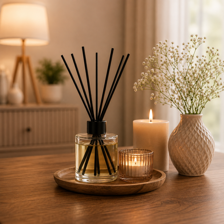 Home fragrance diffuser and candles.