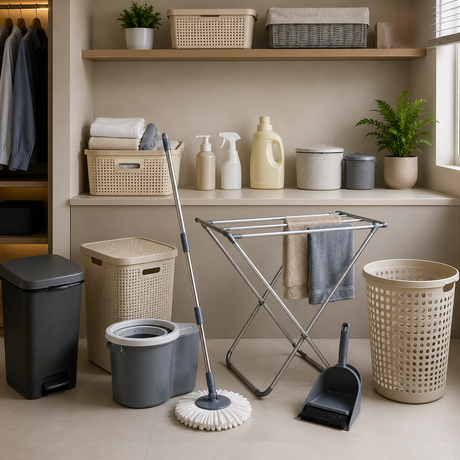 Modern home utility essentials in a clean and organized utility room.
