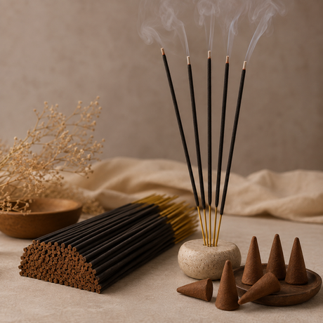Incense sticks and cones with aromatic smoke