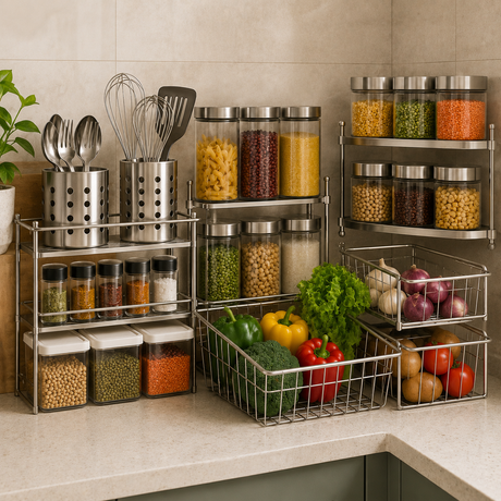 Kitchen storage organizers and racks.