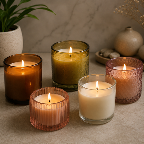 Scented candles in glass holders.
