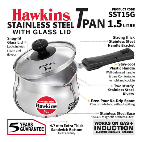 1.5L SS Hawkins T-Pan with Lid SST15G – Durable Stainless Steel Cooking Pan for Efficient Frying_2