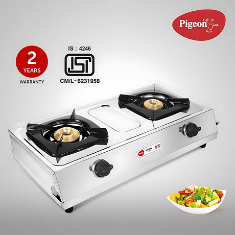 Pigeon Maxima 12312  2Burner Stainless Steel LPG Gas Stove – Silver