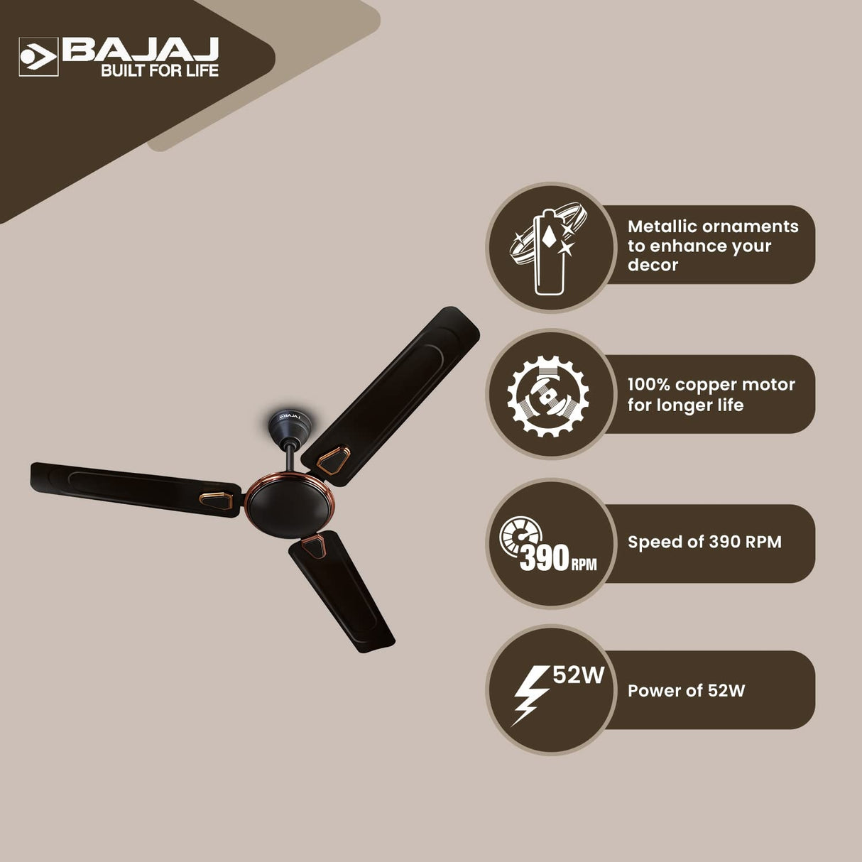 Bajaj Edge Ceiling Fan 251401EE HS NEO DECO EE 1200 mm - Choco Brown