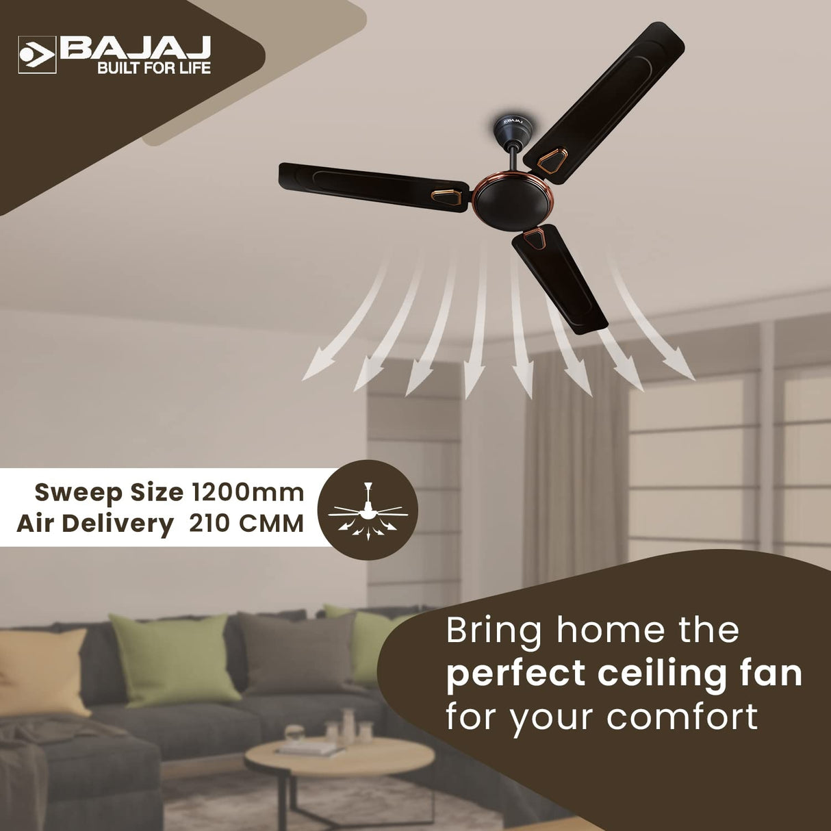 Bajaj Edge Ceiling Fan 251401EE HS NEO DECO EE 1200 mm - Choco Brown