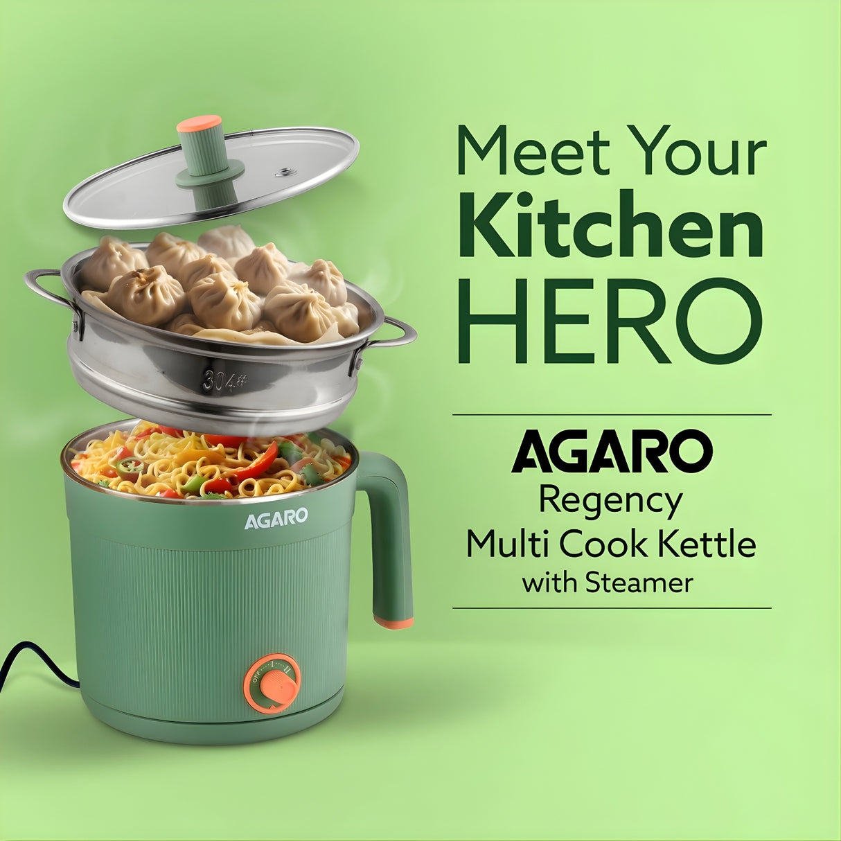 AGARO 33874 Regency 600 W Multi Cook Kettle 1.2 L – Sea Green_6