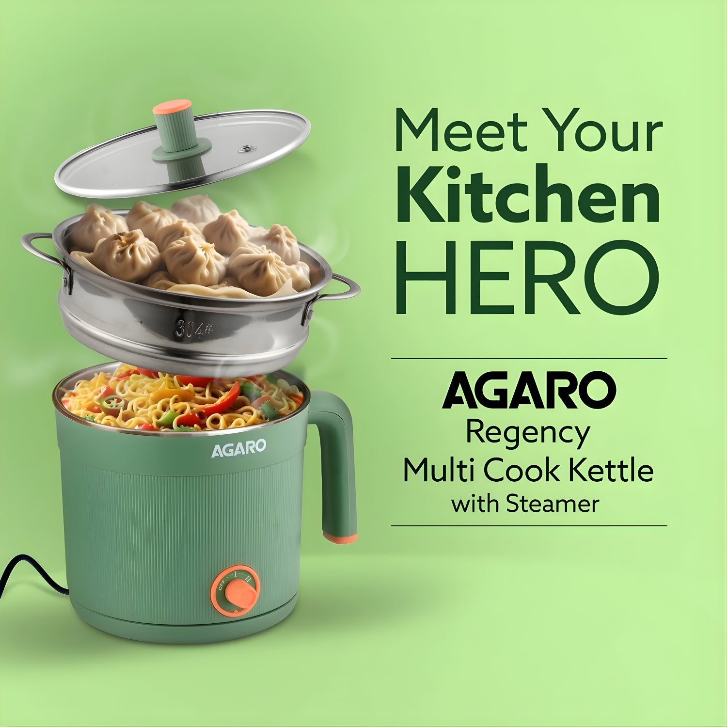AGARO 33874 Regency 600 W Multi Cook Kettle 1.2 L – Sea Green_6
