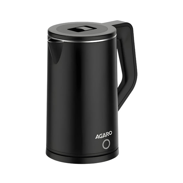 AGARO 33897 Elegant Double-Layered Stainless Steel Inner Body Electric Kettle 1.8 L – Black_Front View