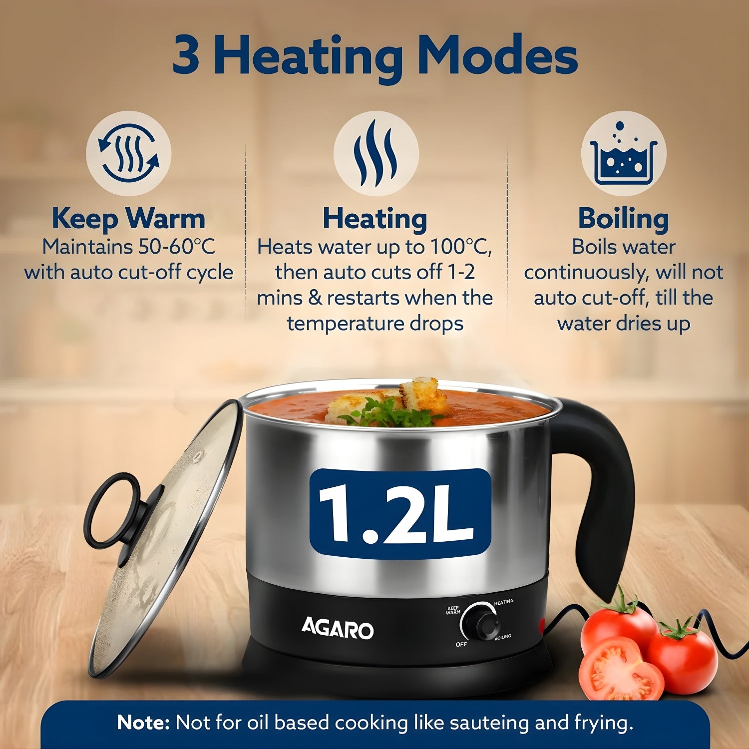 AGARO Esteem 33333 Multi-Use Stainless Steel 600 W Electric Kettle 1.2 L – Silver_2