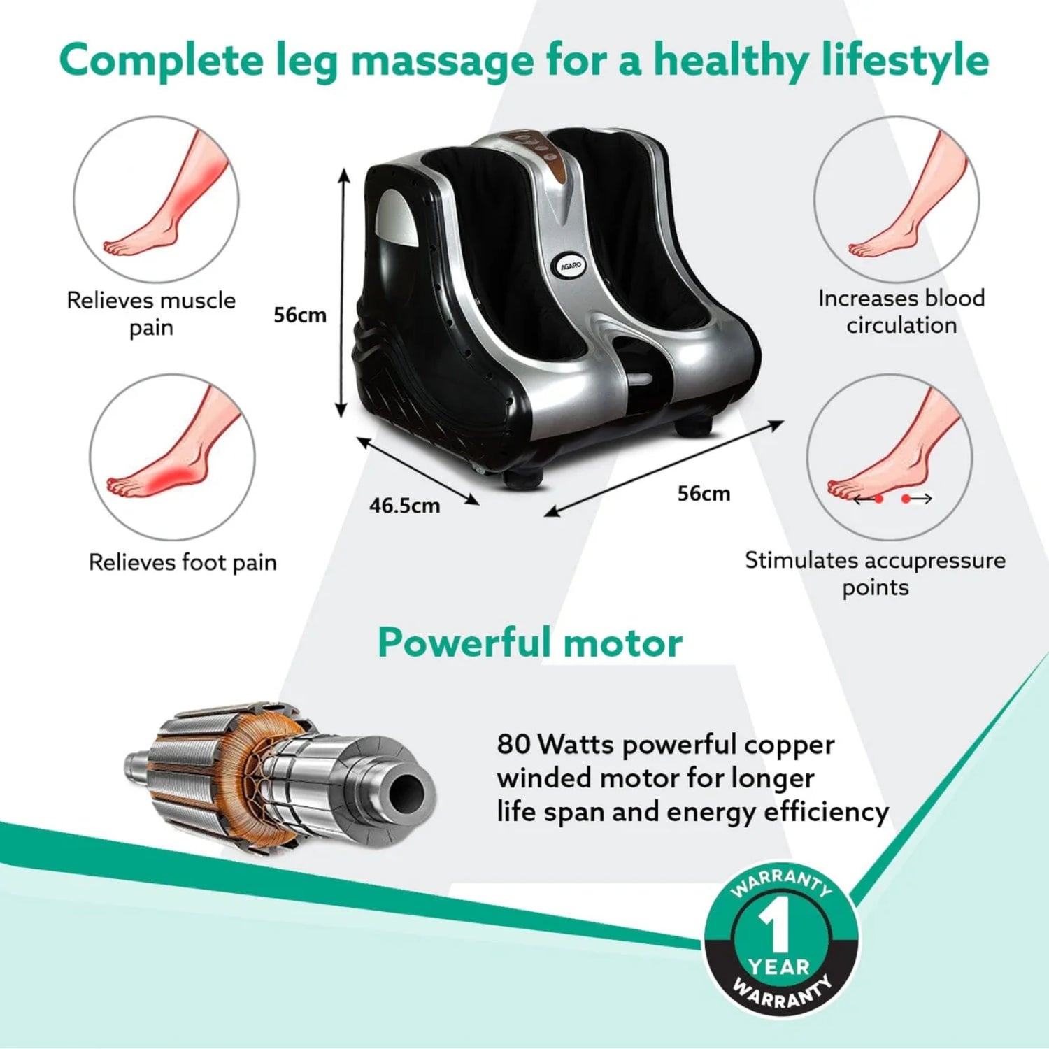 Agaro Amaze Leg Massager 80 Watts - Black_2