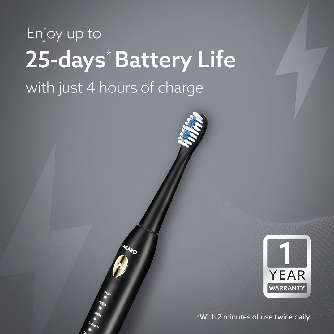 Agaro Cosmic Lite Electric Tooth Brush with 5 Modes - Black_Feature_3