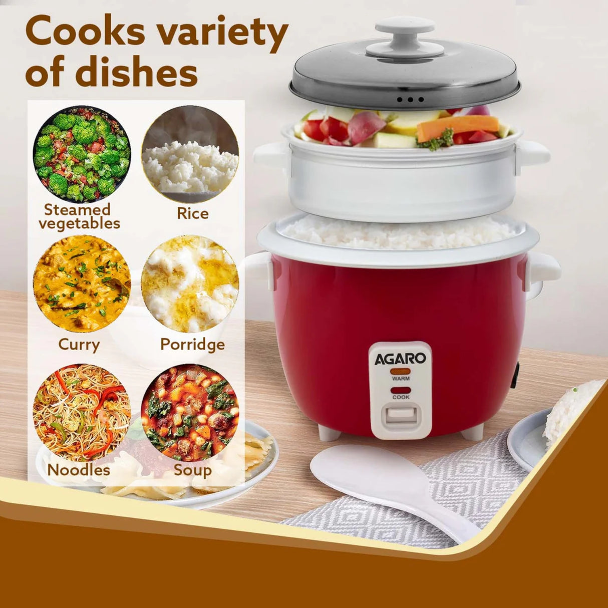 Agaro Elegant 33957 Electric Rice Cooker 1 L - Red_5
