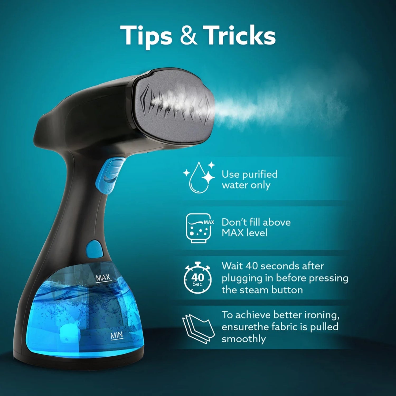 Agaro Garment Steamer 1500 Watts - Black and Blue_4