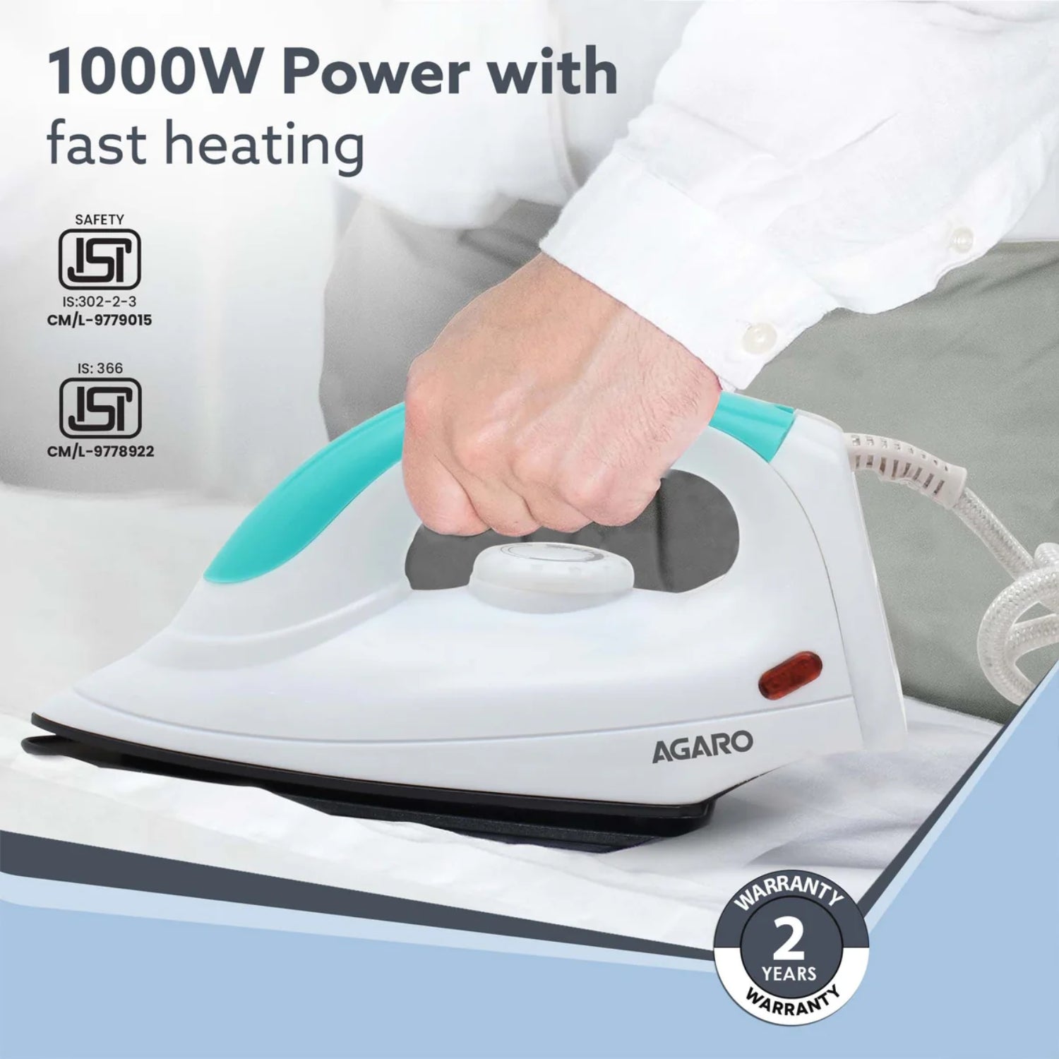 Agaro Grand Dry Iron 1000 Watts - Green and White_3
