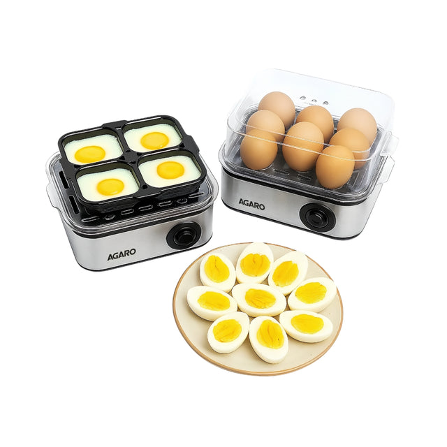 Agaro Grand Egg Poacher with 3 Modes 8 Eggs - Black and Silver_Front View
