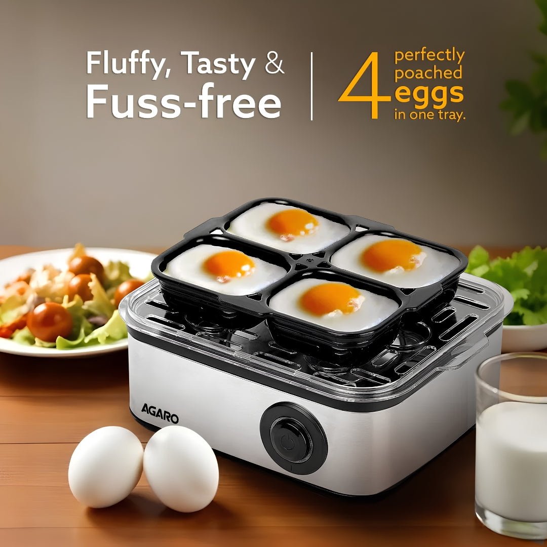 Agaro Grand Egg Poacher with 3 Modes 8 Eggs - Black and Silver_Front View_3