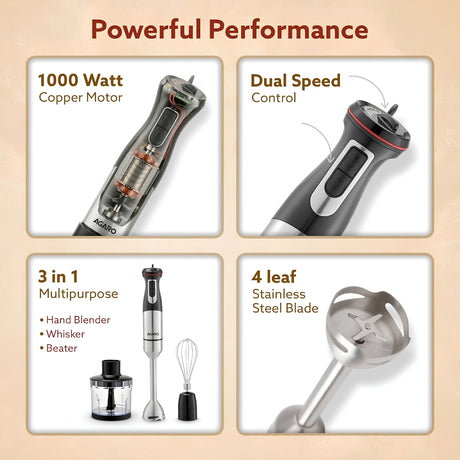 Agaro Grand Hand Blend with Chopper 1000 Watts - Black and Silver_Feature_1