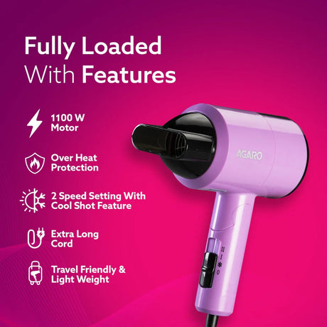 Agaro HD1211 Hair Dryer 1100 Watts - Purple_2