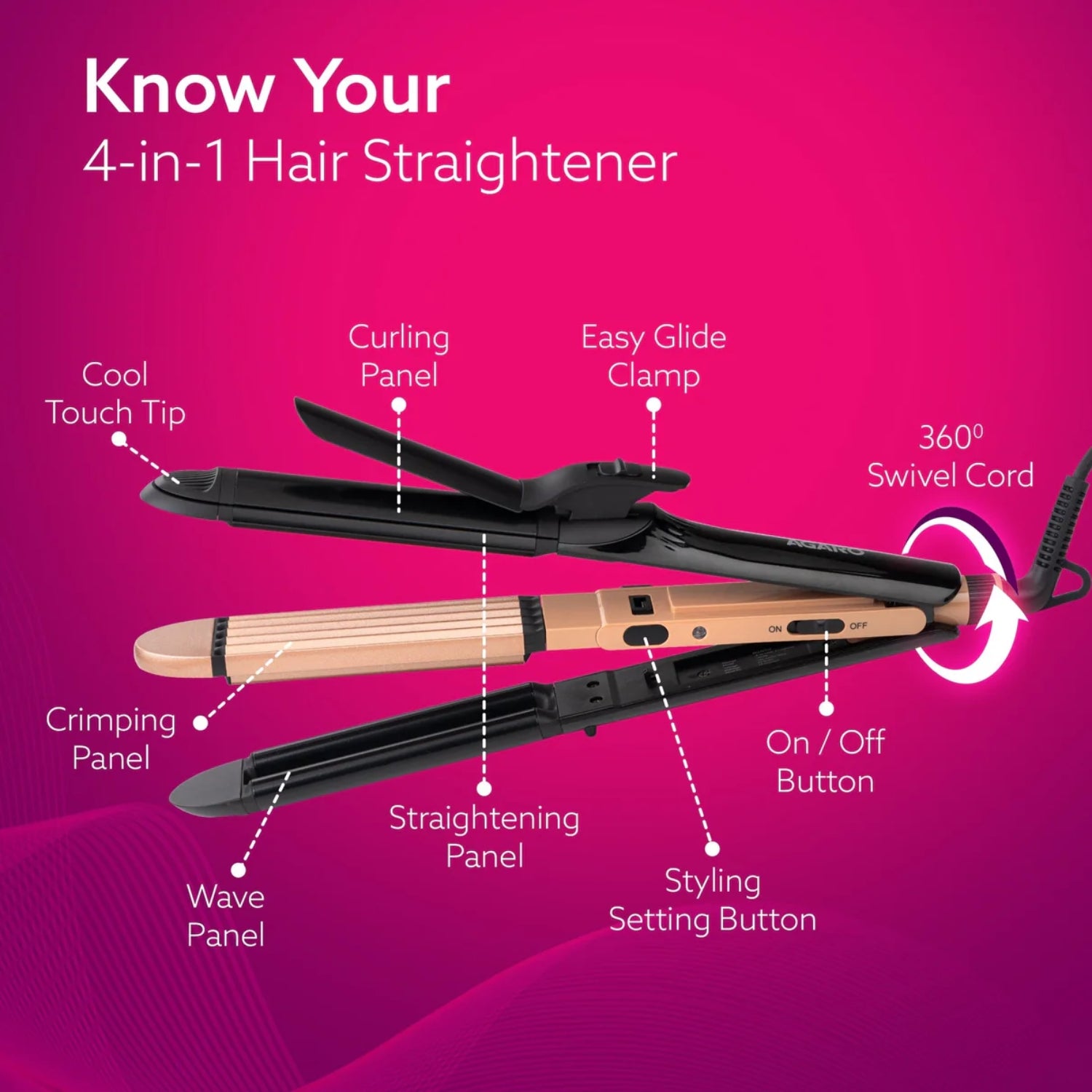 Agaro_HS1719_Hair_Straightener_65_Watts_-_Black_and_Rose_Gold_5