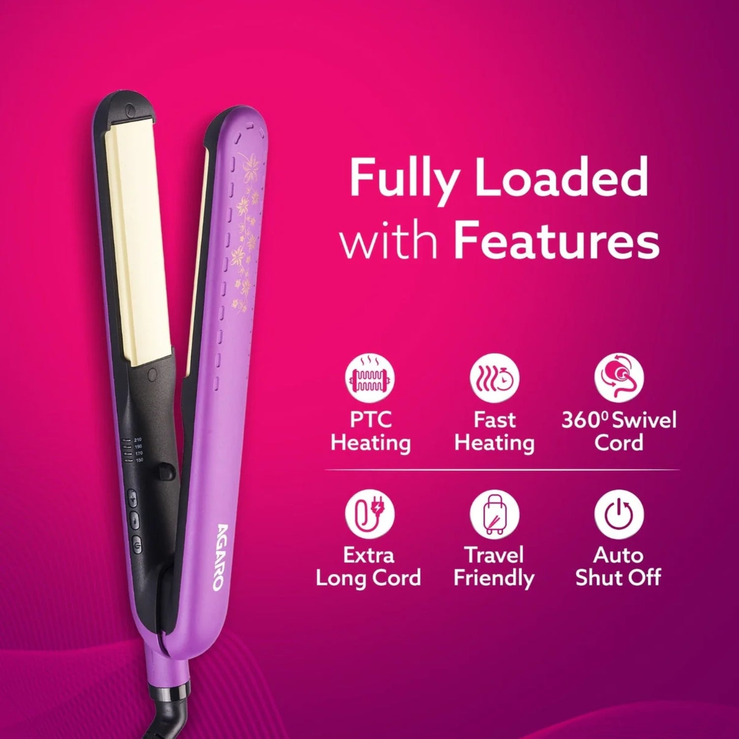 Agaro HS1909 Hair Straightener 50 Watts - Purple_2