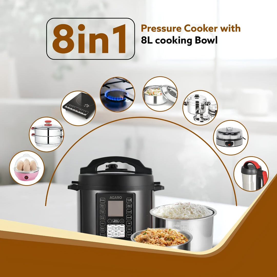 Agaro Imperial Electric Pressure Cooker 8 L - Black_Feature_1