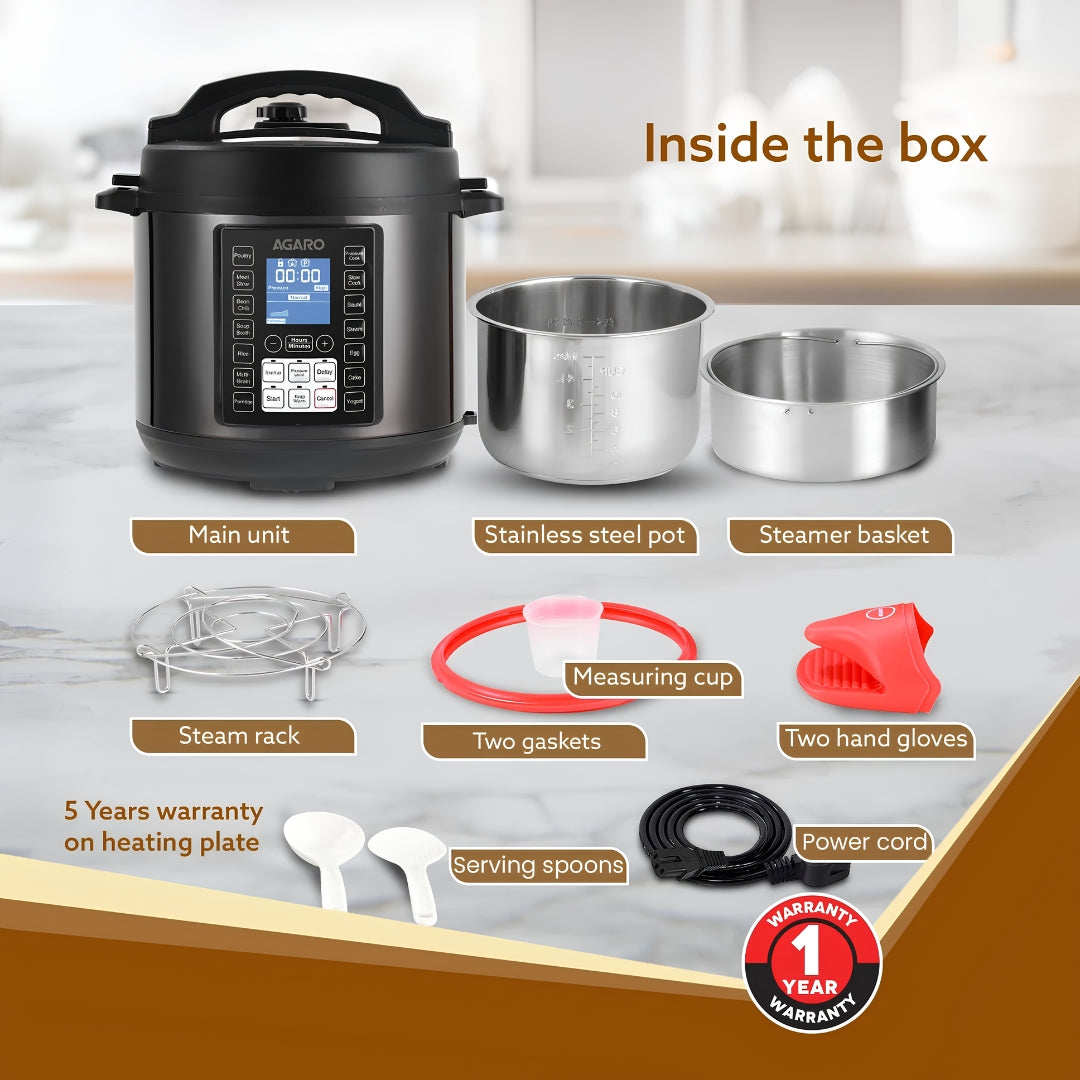 Agaro Imperial Electric Pressure Cooker 8 L - Black_Feature_5