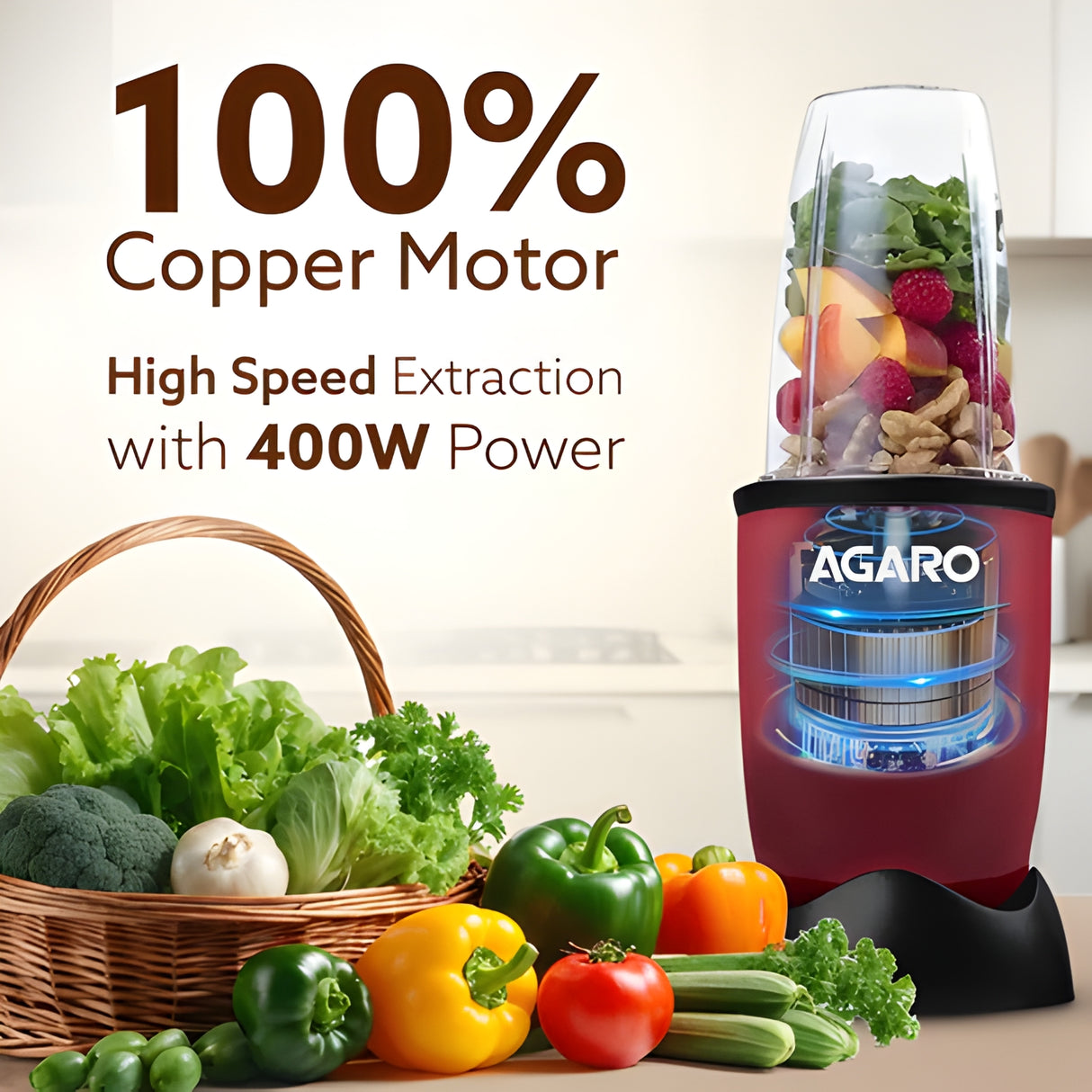 Agaro Regal 34011 400W 3 Jar Nutri Blender - Red and Black_3