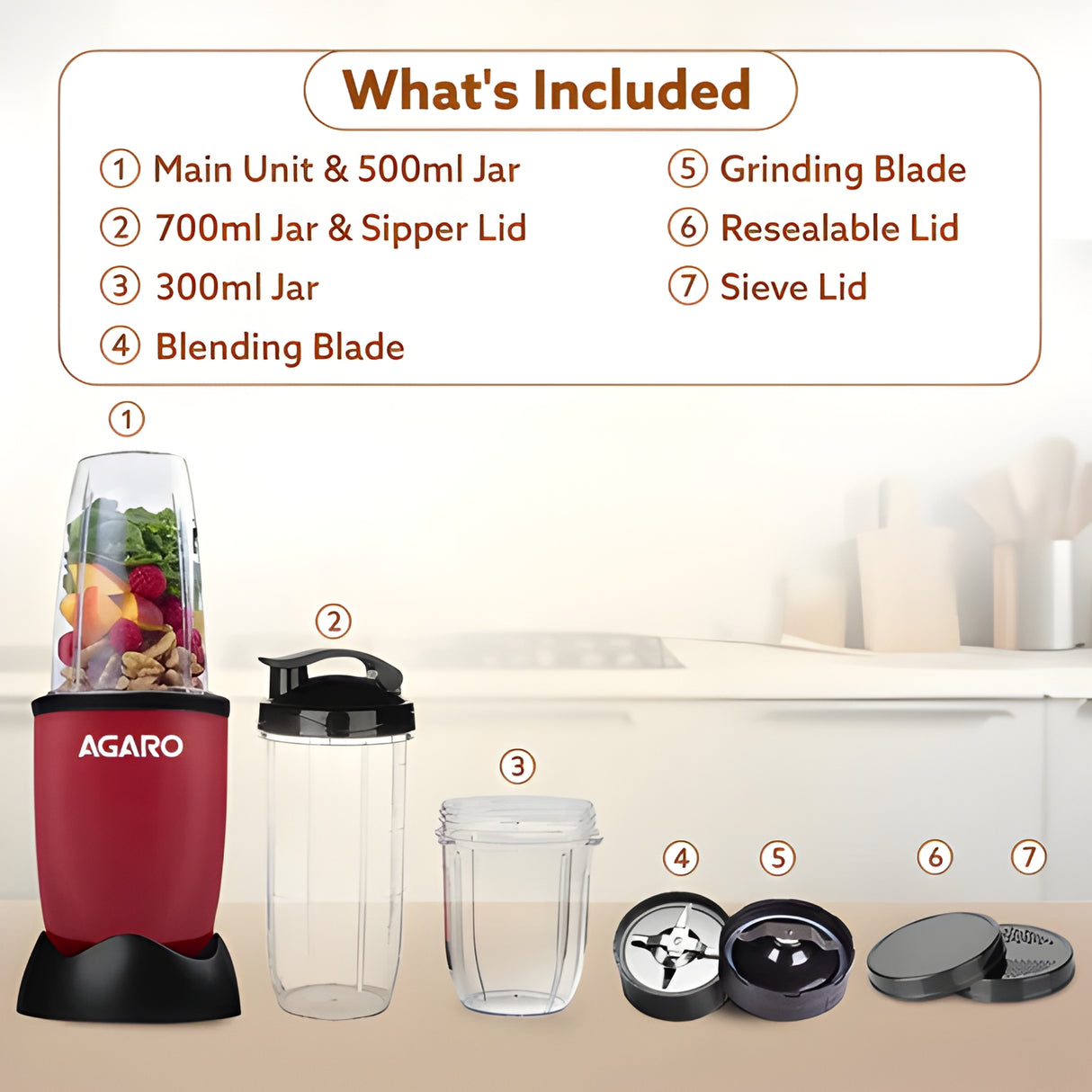 Agaro Regal 34011 400W 3 Jar Nutri Blender - Red and Black_6