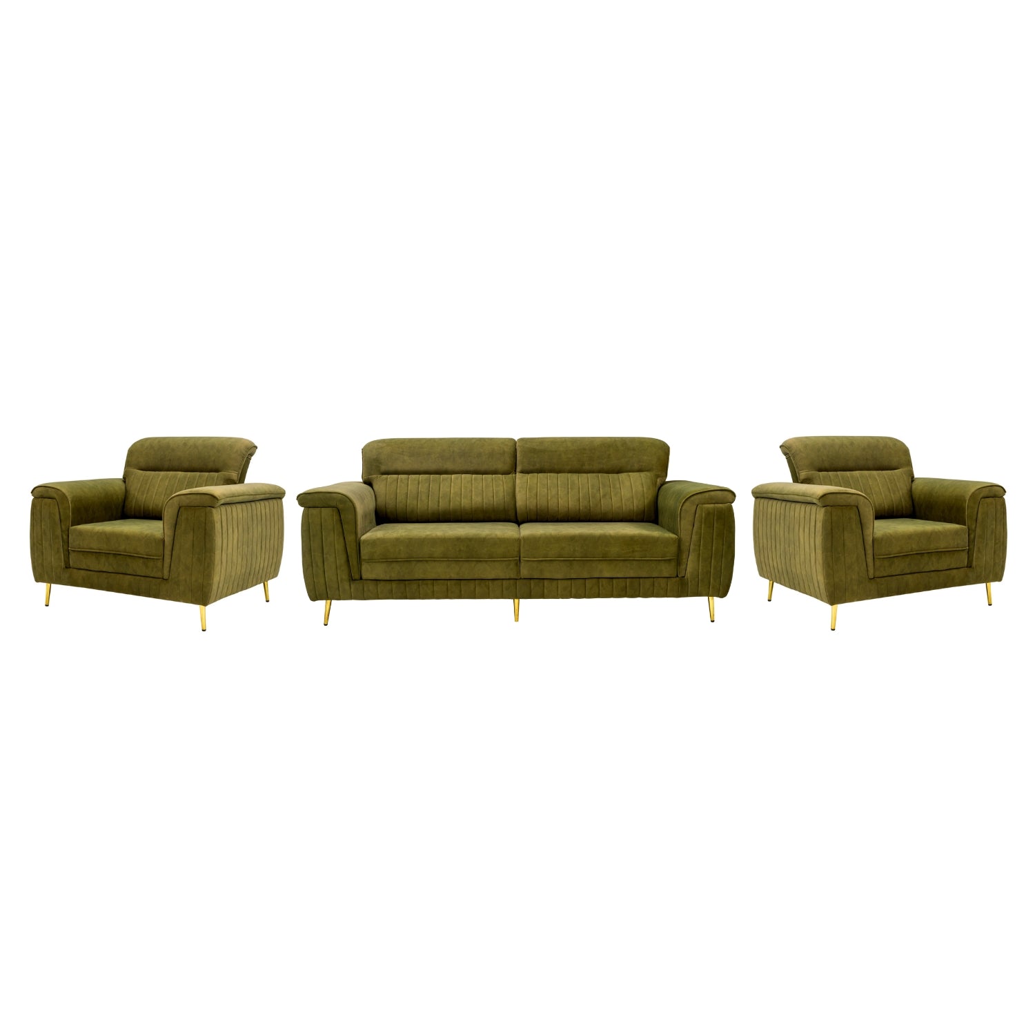Amster Pro Comfort Fabric Sofa Set (3+1+1 Seater) - Green