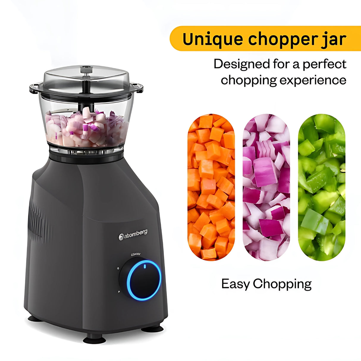 Atomberg Yulia Mixer Grinder (Pebble Grey) – 485W BLDC Motor, 3 Stainless Steel Jars, Smart Display & Energy Efficient