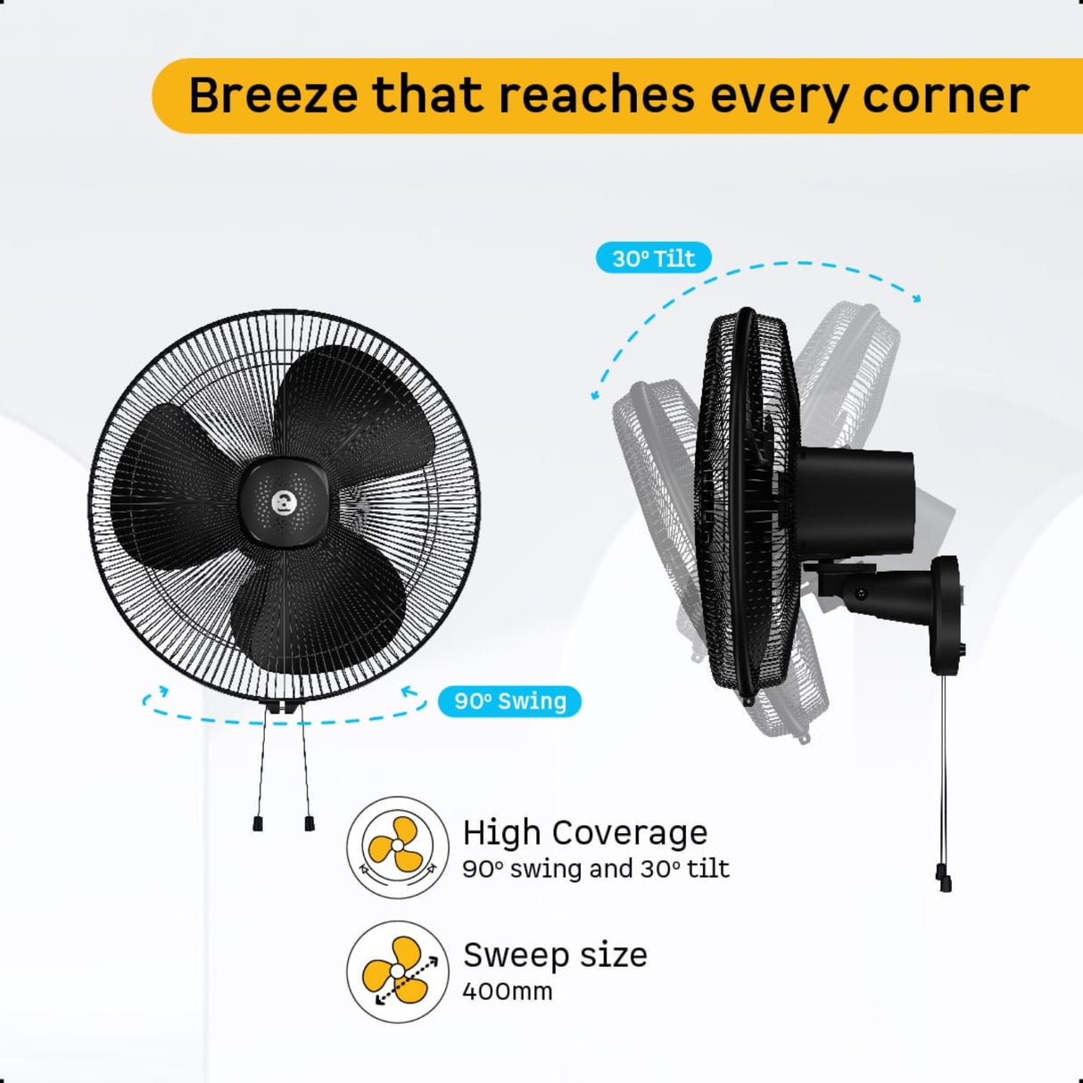 Atomberg Renesa Wall Fan 400 mm - Midnight Black_4