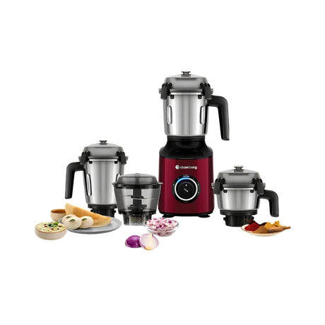 Atomberg Zenova 550W BLDC Powerful Motor with 4 Jars Mixer Grinder – Red Wine Finish_Front View