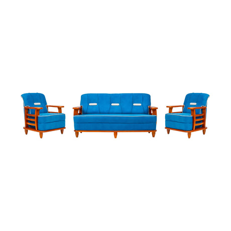 Austin Crest Wooden Sofa Set (3+1+1-Seater) - Teak Finish_1