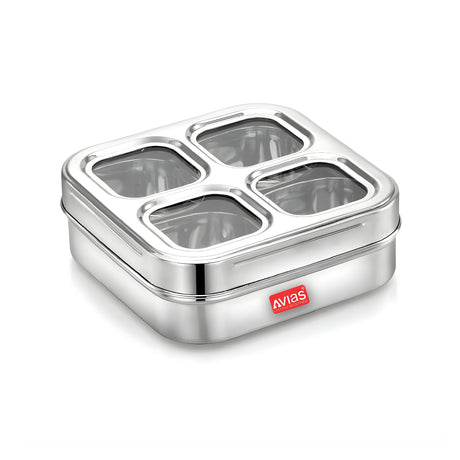 Avias%20Stainless%20Steel%20Square%20Spice%20Box%20with%204%20Containers%20and%20Glass%20Lid%20%E2%80%93%20Small_1