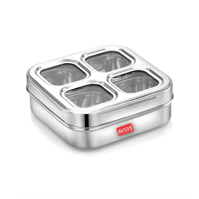 Avias%20Stainless%20Steel%20Square%20Spice%20Box%20with%204%20Containers%20and%20Glass%20Lid%20%E2%80%93%20Small_1