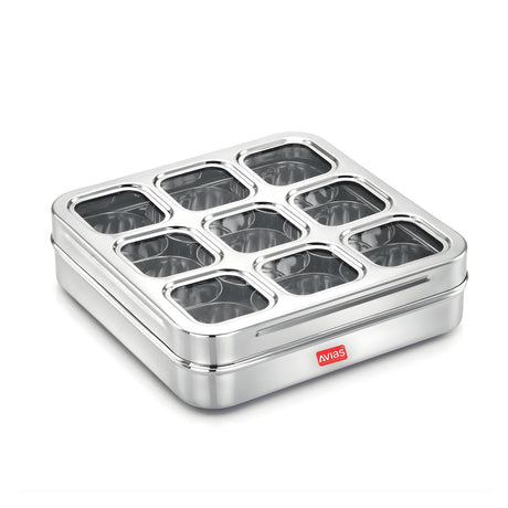 Avias%20Stainless%20Steel%20Square%20Spice%20Box%20with%209%20Containers%20and%20Glass%20Lid%20%E2%80%93%20Large%20_1