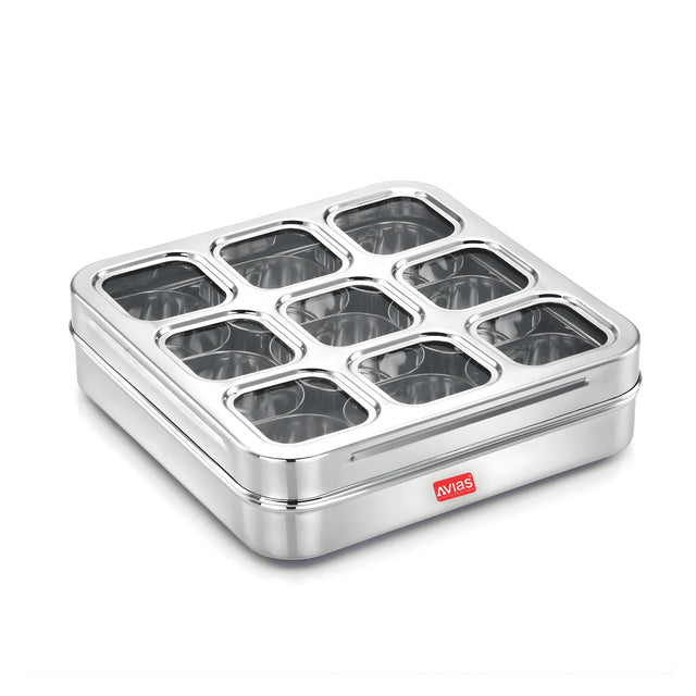 Avias%20Stainless%20Steel%20Square%20Spice%20Box%20with%209%20Containers%20and%20Glass%20Lid%20%E2%80%93%20Large%20_1