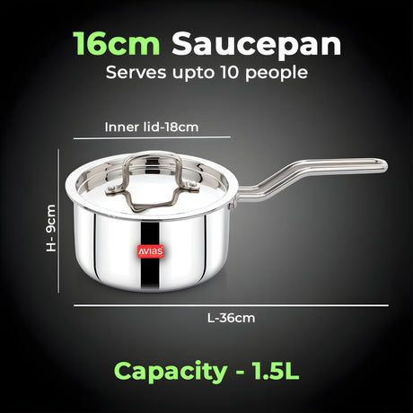 Avias AVI3 Triply SS Sauce Pan with Lid - 16 cm \ 1.5 L_2