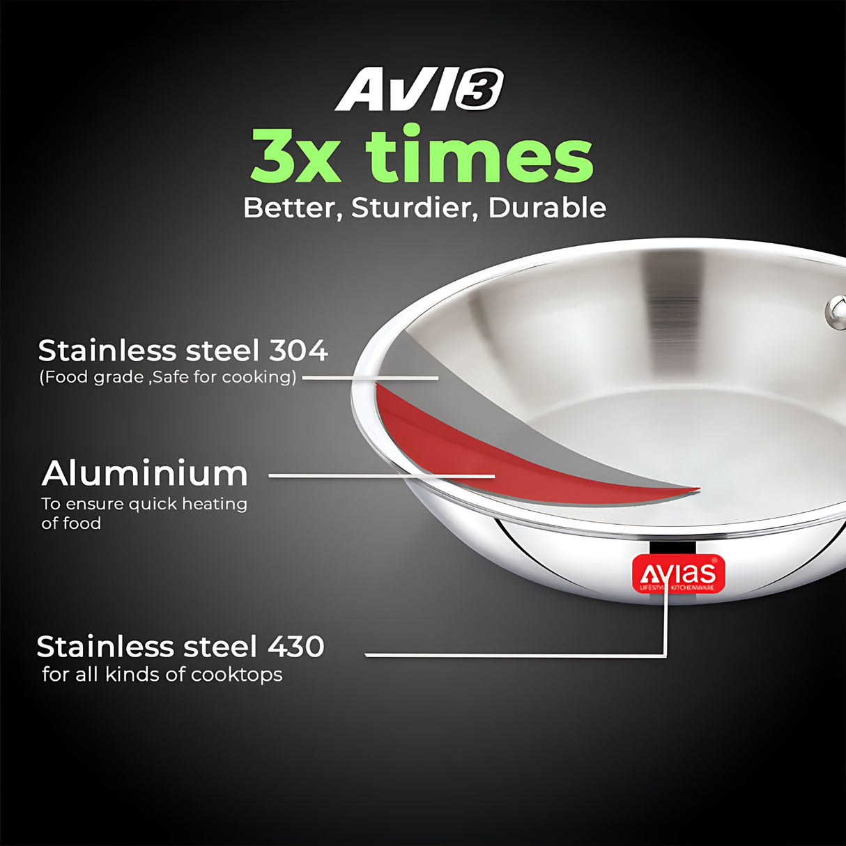 Avias AVI3 Triply Stainless Steel Fry Pan 22 cm \ 1.25 L_3